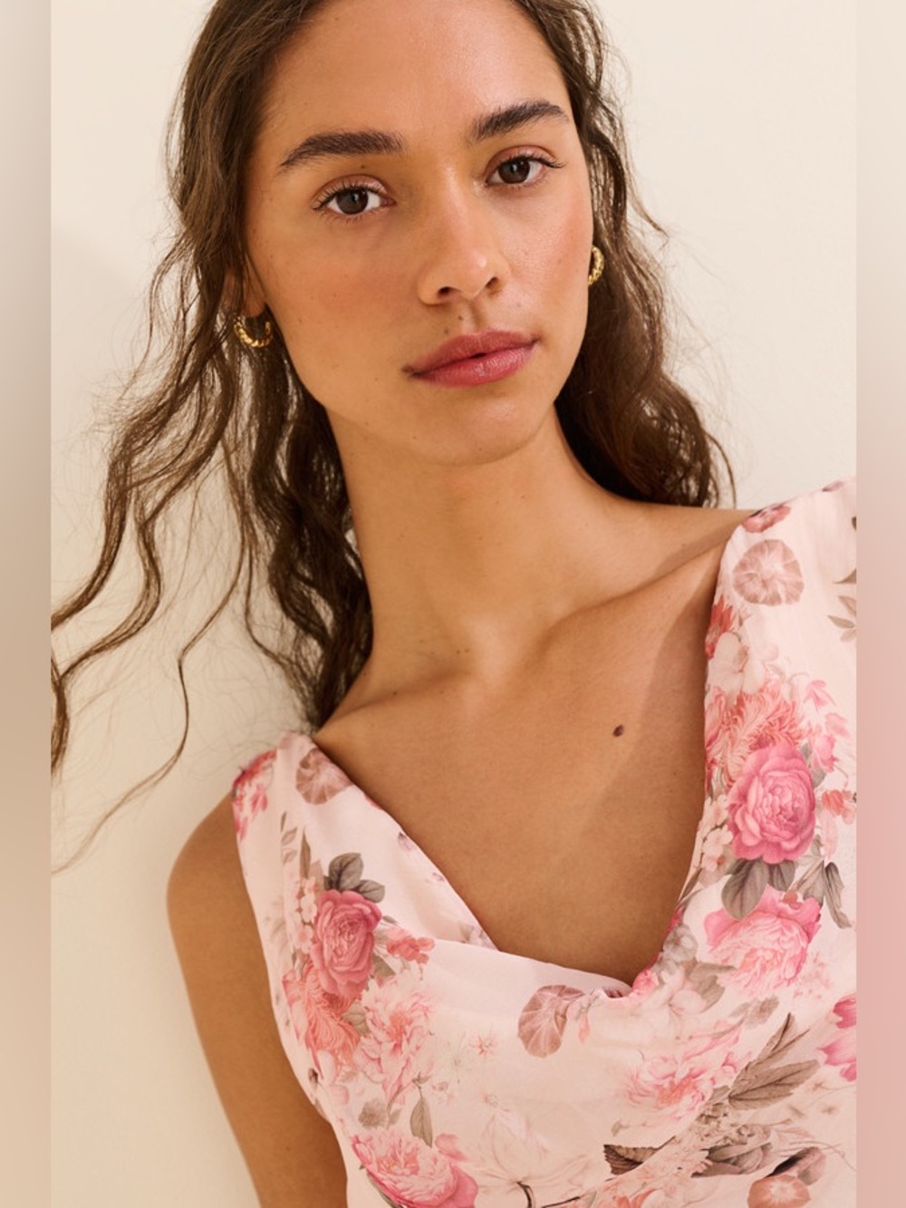 Anthropologie BHLDN Chiffon Scoop Cowl Maxi Dress Gown Floral Pink Blush Ruffle - Picture 4 of 4